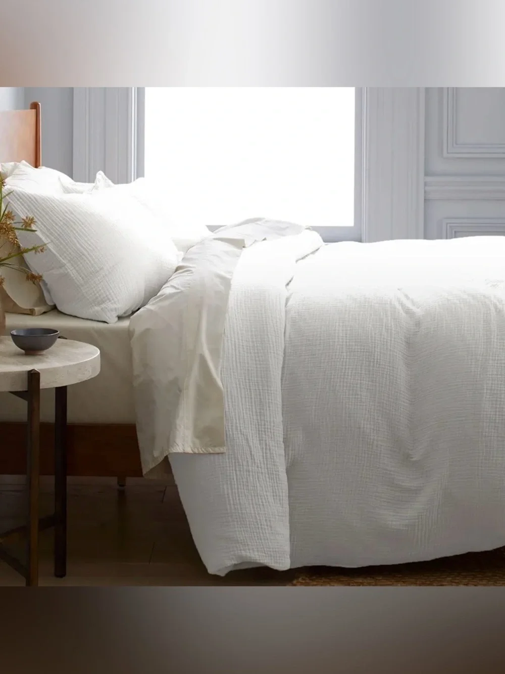 NWT Quince Organic Cotton Airy Gauze Duvet Cover Set, King/Cal King (White)